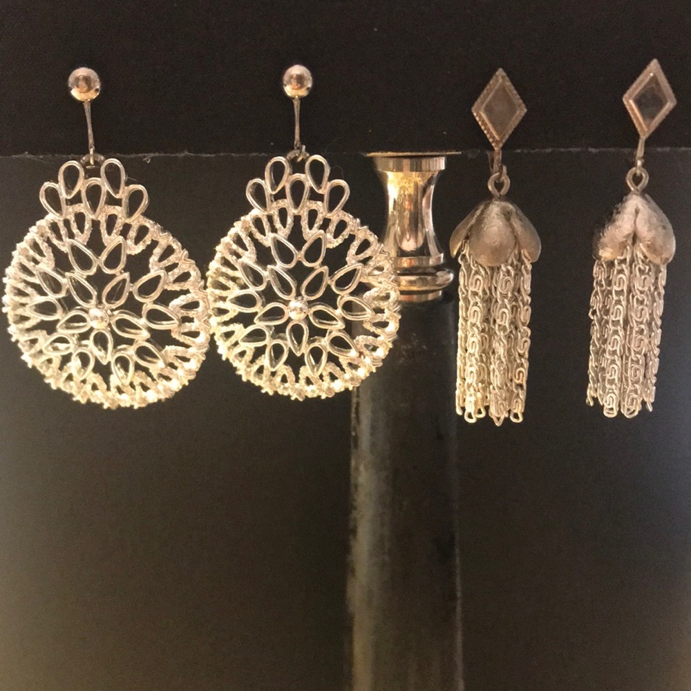 2- pair Sara Coventry silver tone dangle earrings